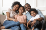 Family gathered on couch