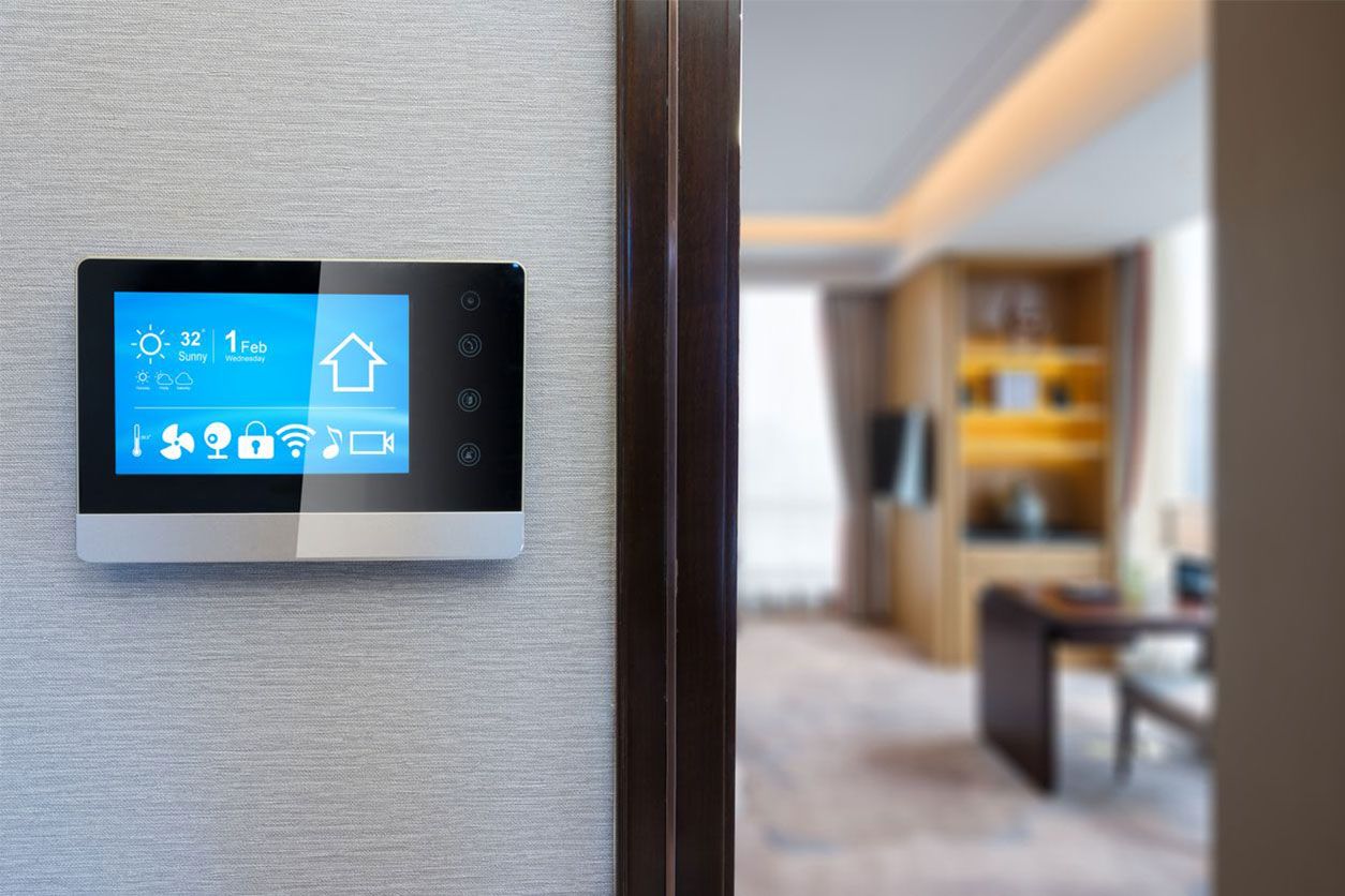 a smart thermostat display in a home
